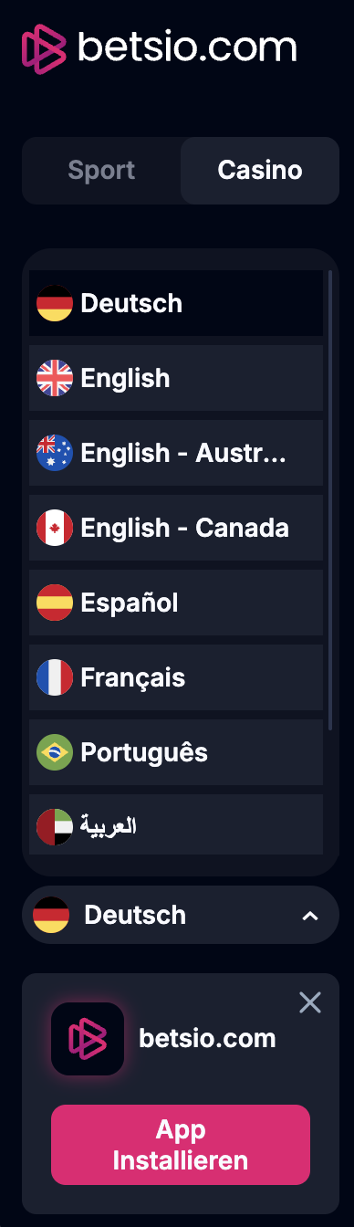 Language Selection online kasino