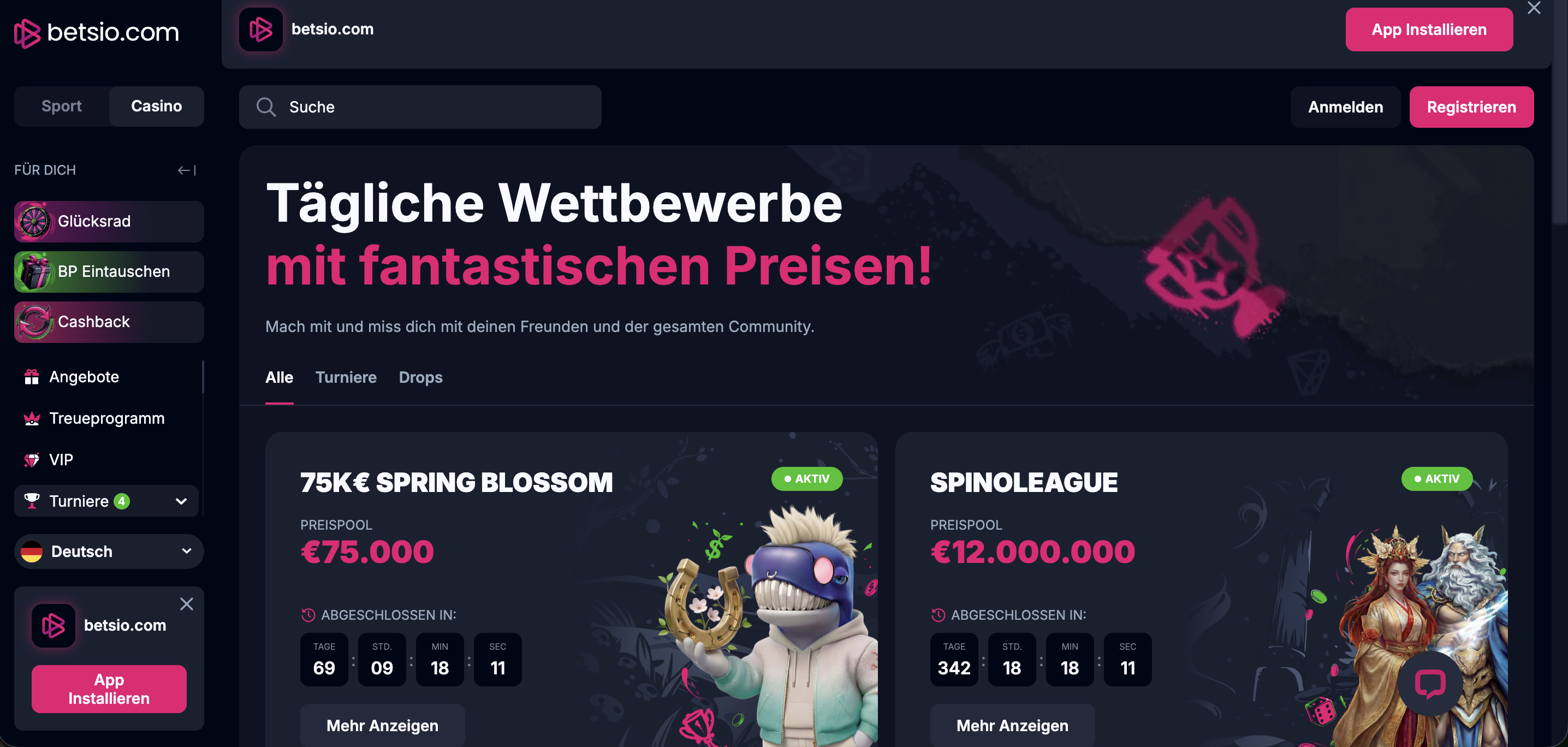Betsio online kasino Turniere